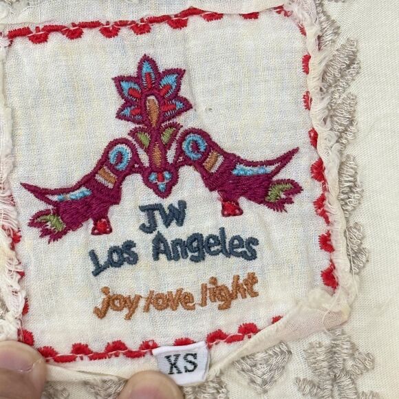 Johnny Was JW Los Angeles Tunic Shirt Womens XS Ivory Embroidered V Neck Boho - Picture 9 of 9